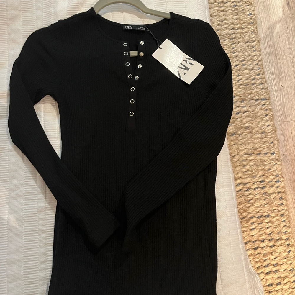 NWT Zara black ribbed bodycon midi dress